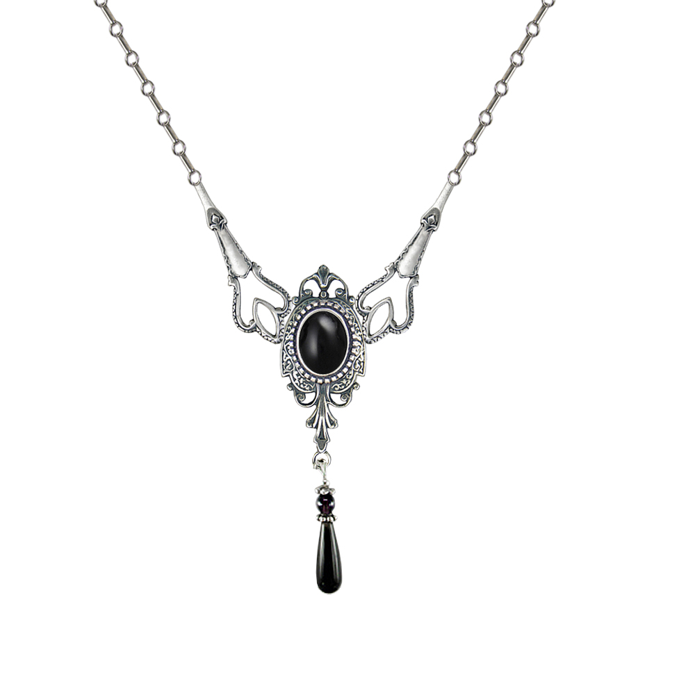 Sterling Silver Victorian Necklace With Black Onyx